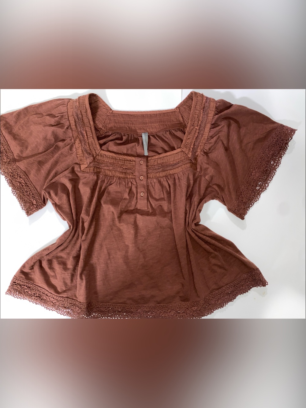 Anthropologie Rust Brown Lace-Trim Peasant Camisole